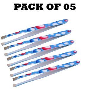 Forgica Professional Stainless Steel Paper Coating Color Tweezers Pack of 05